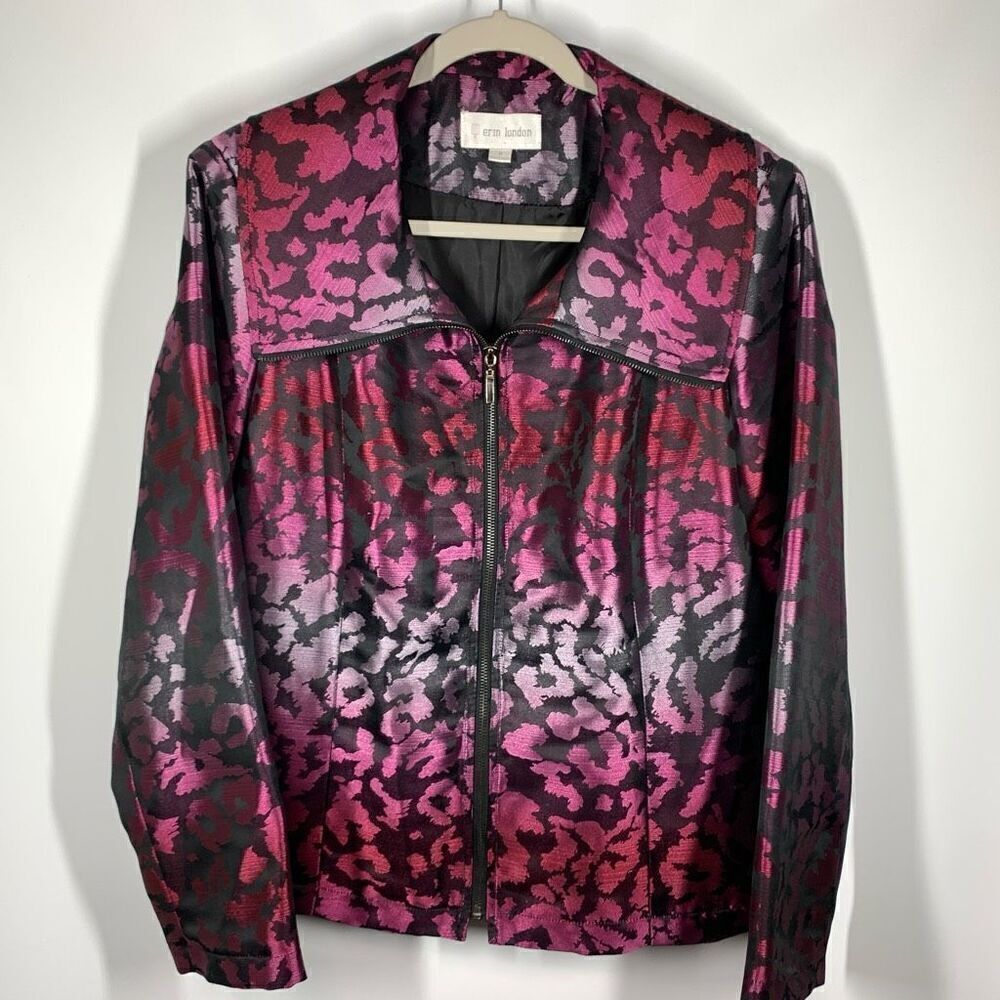 Erin London Women's Long Sleeve Leopard Print Full Zip Jacket Black Size M